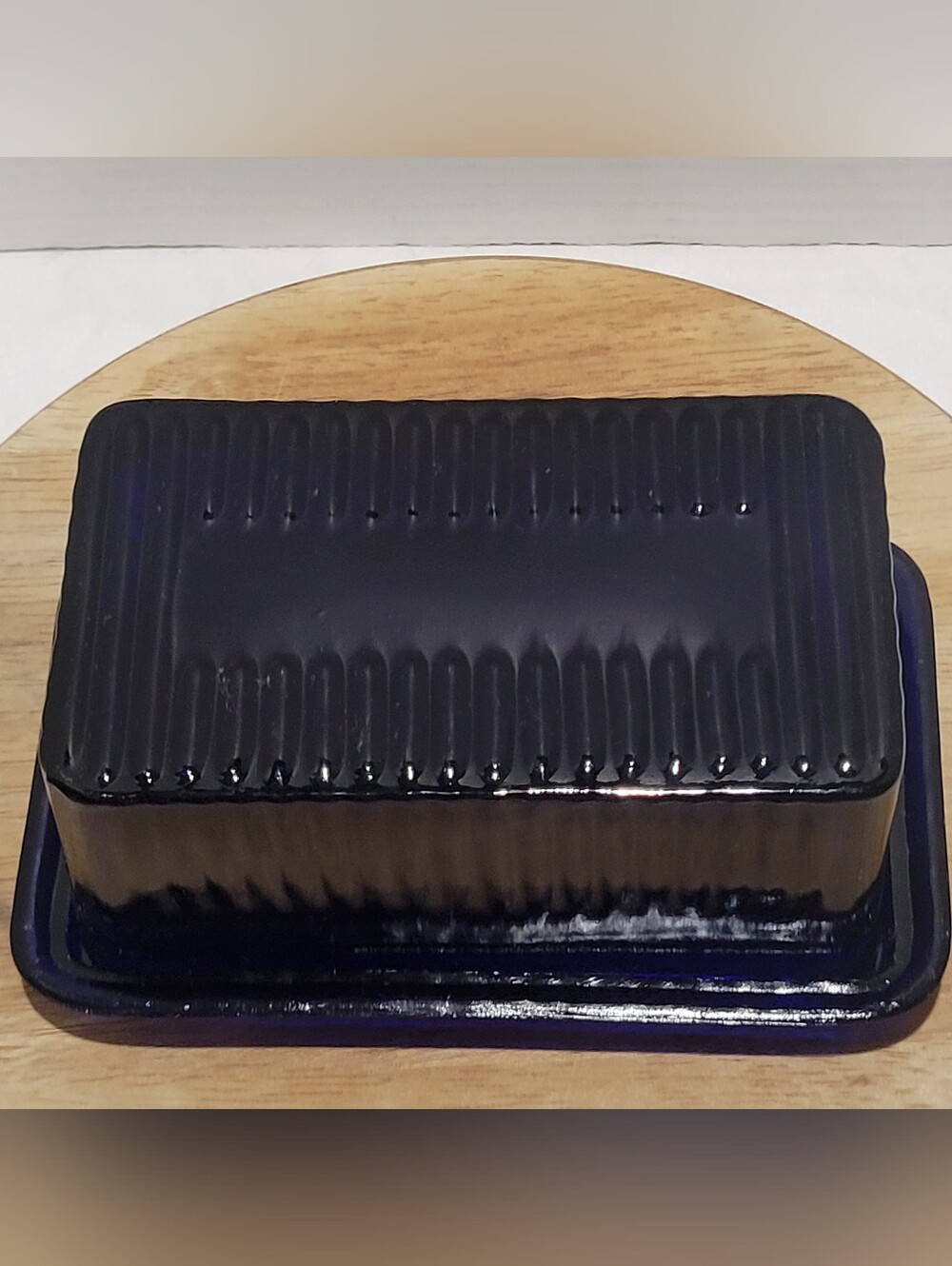 Cobalt Blur Vtg Butter Dish Refridgerator Ribbed Lid Holds 4 Sticks